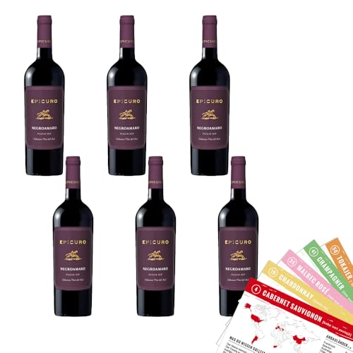 Epicuro Negroamaro Puglia, trocken, sortenreines Weinpaket + VINOX Winecards (6x0,75l) von VINOX