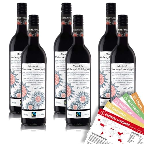 Fairtrade Merlot Cabernet Südafrika QbA, trocken, sortenreines Weinpaket + VINOX Winecards (6x0,75l) von VINOX