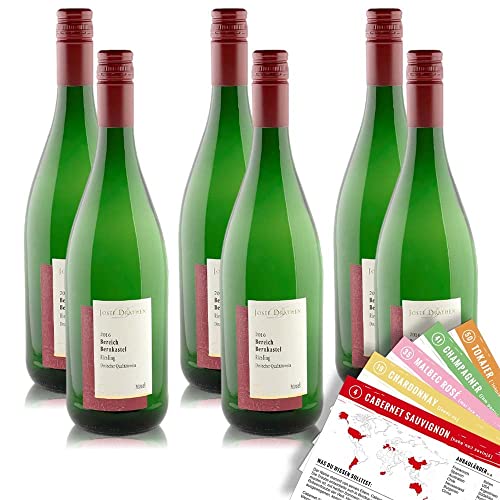 6 Flaschen Josef Drathen Bereich Bernkastel Riesling Mosel QbA + VINOX Weinkarten (6x1,0 l) von VINOX