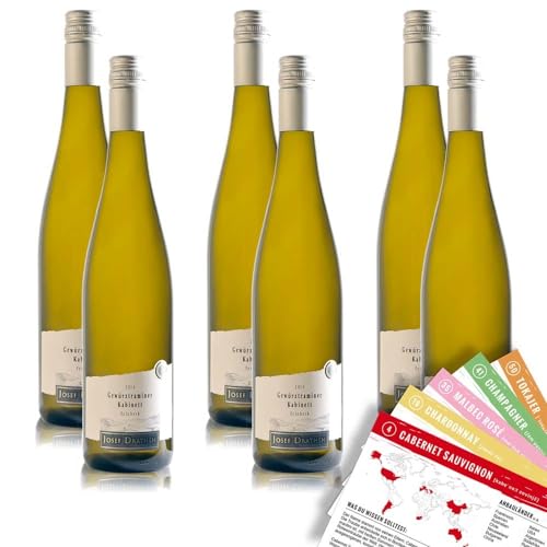 6 Flaschen Josef Drathen Gewürztraminer Kabinett, feinherb, sortenreines Weinpaket + VINOX Weinkarten (6x0,75 l) von VINOX