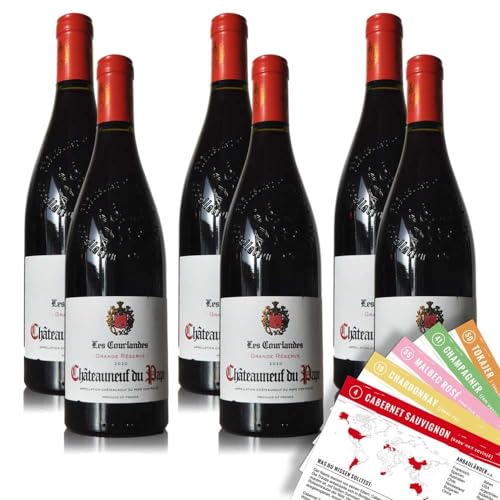 Les Courlandes Chateauneuf du Pape, trocken, sortenreines Weinpaket + VINOX Winecards (6x0,75l) von VINOX