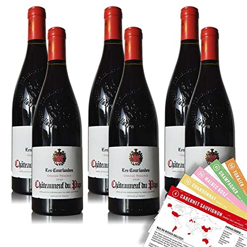 Les Courlandes Chateauneuf du Pape, trocken, sortenreines Weinpaket + VINOX Winecards (6x0,75l) von VINOX