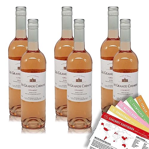 Les Grands Chemins Cinsault Rosé DOC, trocken, sortenreines Weinpaket + VINOX Winecards (6x0,75l) von VINOX