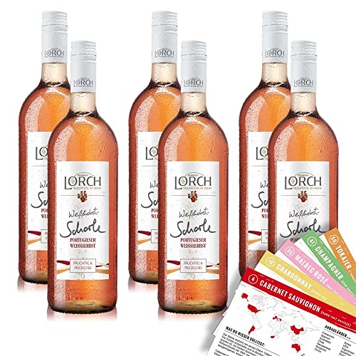 6 Flaschen Lorch Schorle Portugieser Weissherbst, fruchtige, sortenreines Weinpaket + VINOX Weinkarten (6x0,75 l) von VINOX