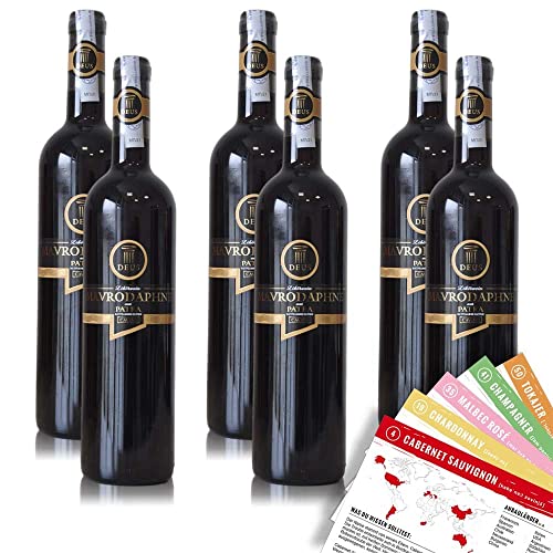 6 Flaschen Mavrodaphne Patra Cavino, süss, sortenreines Weinpaket + VINOX Weinkarten (6x0,75 l) von VINOX