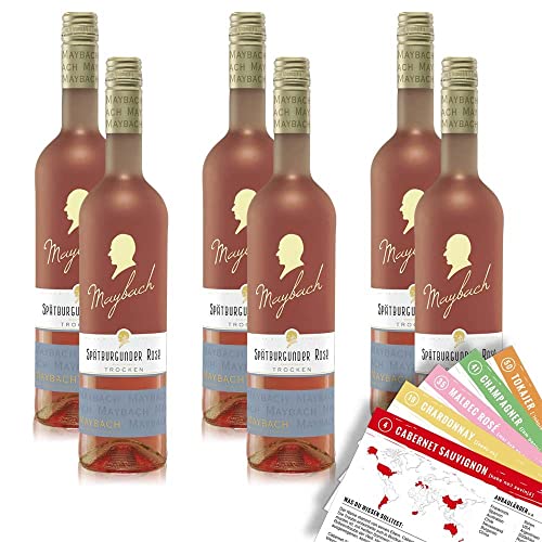 6 Flaschen Maybach Spätburgunder Rosé BADEN QbA, trocken, sortenreines Weinpaket + VINOX Weinkarten (6x0,75 l) von VINOX
