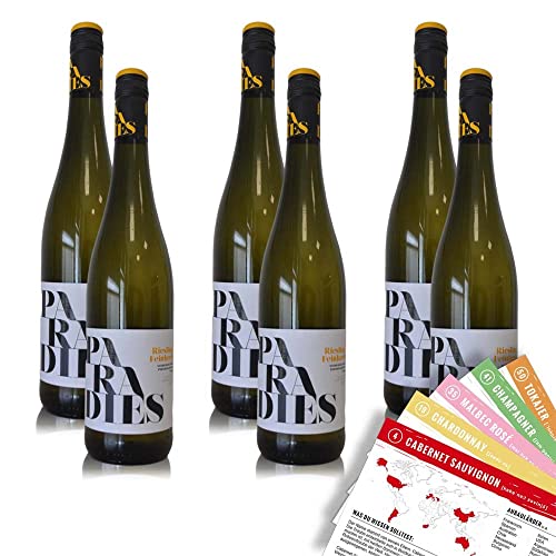 6 Flaschen Paradiesgarten Riesling, feinherb, sortenreines Weinpaket + VINOX Weinkarten (6x0,75 l) von VINOX