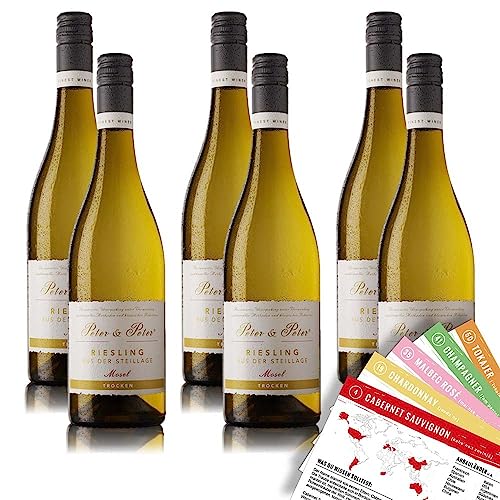 6 Flaschen Peter & Peter Riesling Steillage Mosel, trocken, sortenreines Weinpaket + VINOX Weinkarten (6x0,75 l) von VINOX