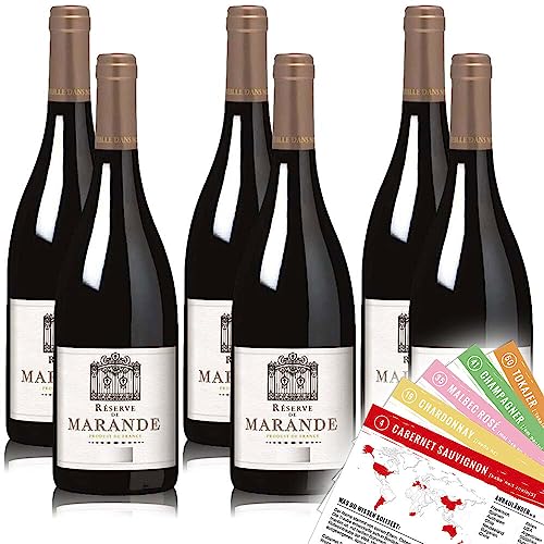 6 Flaschen Réserve de Marande Merlot PAYS DOC, sortenreines Weinpaket + VINOX Weinkarten (6x0,75 l) von VINOX