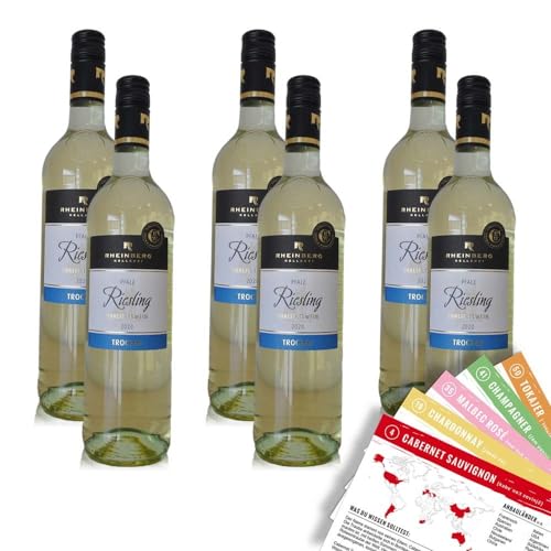 Rheinberg Riesling QbA, trocken, sortenreines Weinpaket + VINOX Winecards (6x0,75l) von VINOX