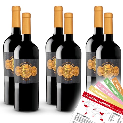 Baronesque Alicante Bouschet IGP, trocken, sortenreines Weinpaket + VINOX Winecards (6x0,75l) von VINOX