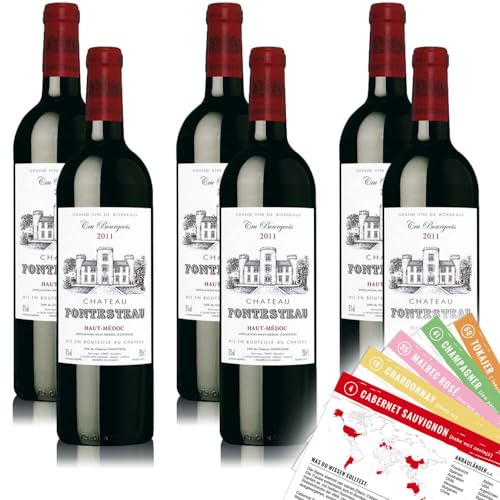 Château Fontesteau Haut-Médoc Cru Bourgeois AOP, trocken, 2011, sortenreines Weinpaket + VINOX Winecards (6x0,75l) von VINOX