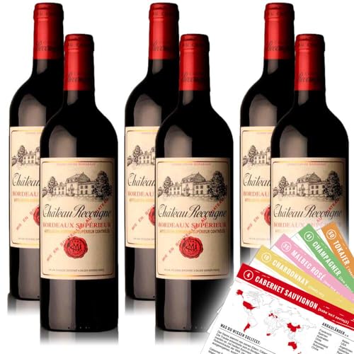 Chateau Recougne Bordeaux Superieur, trocken, sortenreines Weinpaket + VINOX Winecards (6x0,75l) von VINOX