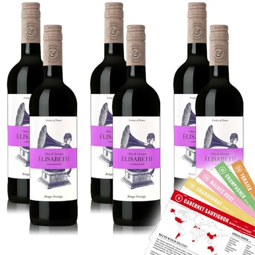 Elisabeth Rouge Prestige Côtes de Gascogne IGP, trocken, sortenreines Weinpaket + VINOX Winecards (6x0,75l) von VINOX