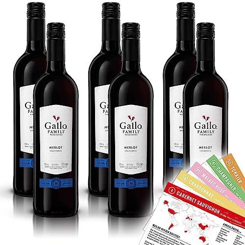 Gallo Merlot Rotwein, trocken, sortenreines Weinpaket + VINOX Winecards (6x0,75l) von VINOX
