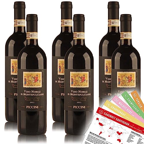 6 Flaschen Rotwein Piccini Vino Nobile di Montepulciano DOCG, trocken + VINOX Weinkarten mit Tipps vom Sommelier (6x0,75 l) von VINOX