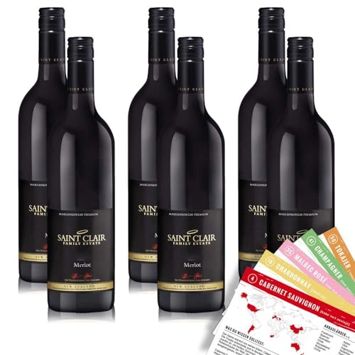 Saint Clair Merlot, trocken, sortenreines Weinpaket + VINOX Winecards (6x0,75l) von VINOX