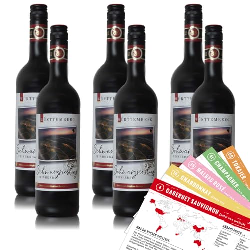 Württemberger Schwarzriesling, halbtrocken, sortenreines Weinpaket + VINOX Winecards (6x0,75l) von VINOX