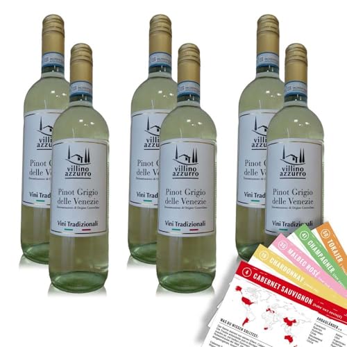 Villino Azzurro Pinot Grigio, trocken, sortenreines Weinpaket + VINOX Winecards (6x0,75l) von VINOX