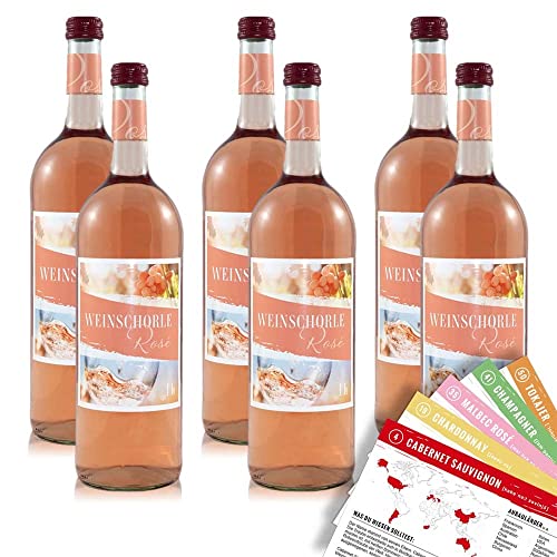 6 Flaschen Weinschorle Rosé Weinhaltiges Getränk, fruchtig-prickelnd, sortenreines Weinpaket + VINOX Weinkarten (6x0,75 l) von VINOX