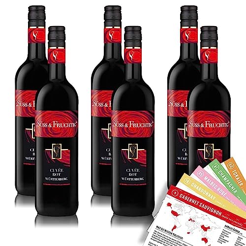 Württemberger Süß & Fruchtig Cuvée Rot QbA, süß, sortenreines Weinpaket + VINOX Winecards (6x0,75l) von VINOX