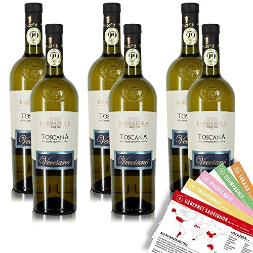 Barbanera Vecciano Toscana Bianco IGT, halbtrocken, sortenreines Weinpaket + VINOX Winecards (6x0,75l) von VINOX