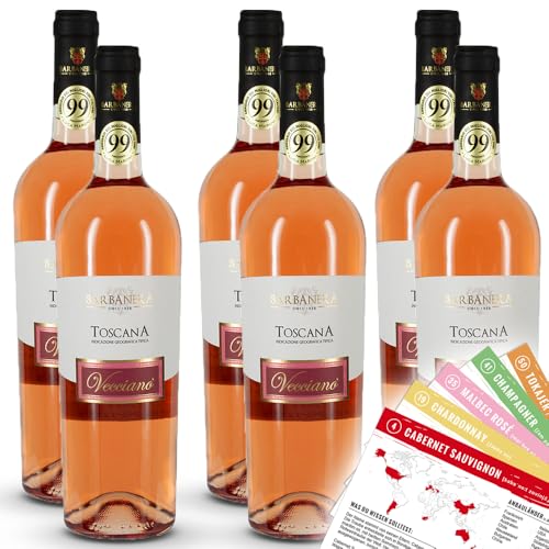 Barbanera Vecciano Toscana Rosato IGT, halbtrocken, sortenreines Weinpaket + VINOX Winecards (6x0,75l) von VINOX