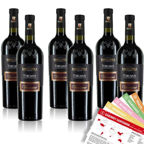 Barbanera Vecciano Toscana, trocken, sortenreines Weinpaket + VINOX Winecards (6x0,75l) von VINOX