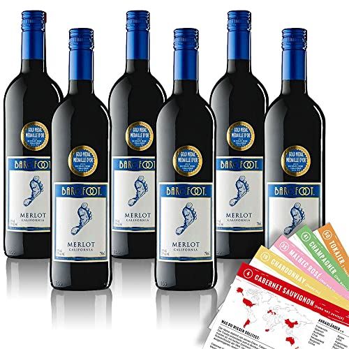 Barefoot Merlot, halbtrocken, sortenreines Weinpaket + VINOX Winecards (6x0,75l) von VINOX