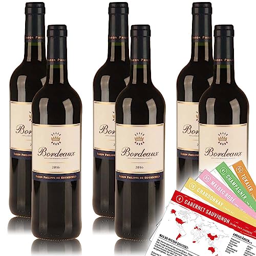 Baron Philippe de Rothschild Bordeaux Rotwein, trocken, sortenreines Weinpaket + VINOX Winecards (6x0,75l) von VINOX