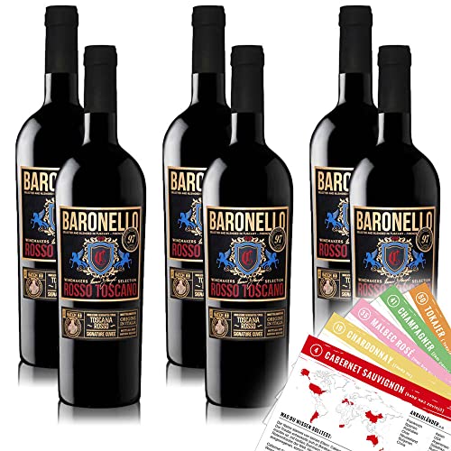 Baronello Rosso Toscana IGT, trocken, sortenreines Weinpaket + VINOX Winecards (6x0,75l) von VINOX