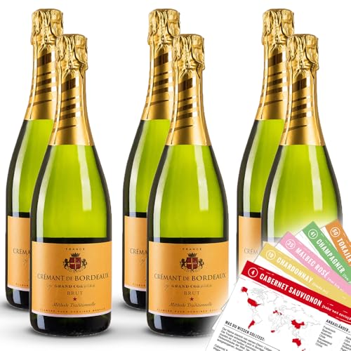 Bonfils Grand Corbier Crémant De Bordeaux Brut AOP, sortenreines Weinpaket + VINOX Winecards (6x0,75l) von VINOX
