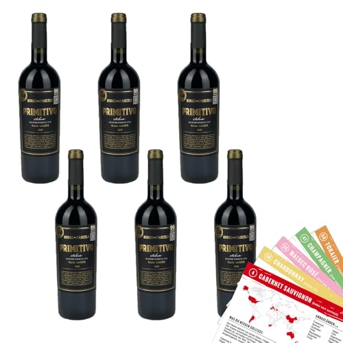 Borgo al Pascolo Primitivo Salento IGT, lieblich, sortenreines Weinpaket + VINOX Winecards (6x0,75l) von VINOX