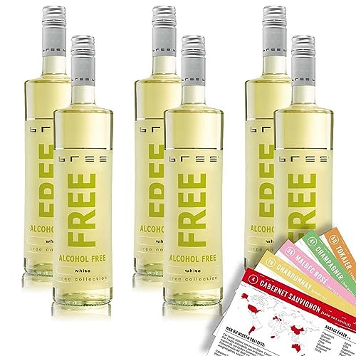 Bree Free Weißwein, alkoholfrei, sortenreines Weinpaket + VINOX Winecards (6x0,75l) von VINOX