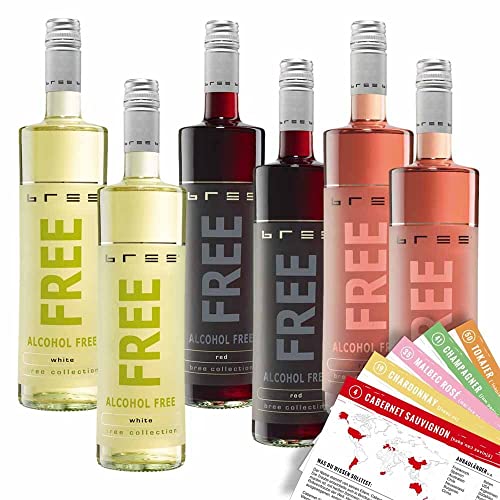 Bree Probierpaket Free, alkoholfrei, gemischtes Weinpaket + VINOX Winecards (6x0,75l) von VINOX