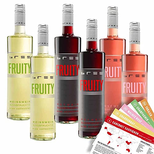 Bree Probierpaket Fruity, süß&fruchtig, gemischtes Weinpaket + VINOX Winecards (6x0,75l) von VINOX