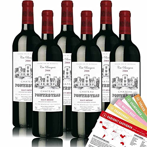 Château Fontesteau Haut-Médoc Cru Bourgeois AOP, trocken, 2008, sortenreines Weinpaket + VINOX Winecards (6x0,75l) von VINOX