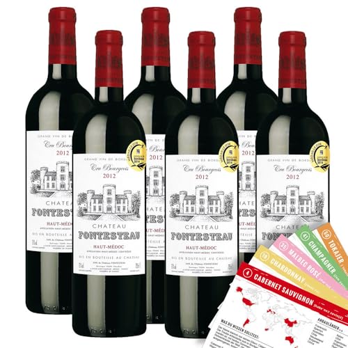 Château Fontesteau Haut-Médoc Cru Bourgeois AOP, trocken, 2012, sortenreines Weinpaket + VINOX Winecards (6x0,75l) von VINOX