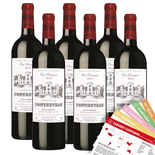 Château Fontesteau Haut-Médoc Cru Bourgeois AOP, trocken, 2014, sortenreines Weinpaket + VINOX Winecards (6x0,75l) von VINOX