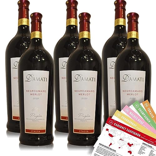 D'Amati Negroamaro Merlot Puglia, trocken, sortenreines Weinpaket + VINOX Winecards (6x1,0l) von VINOX
