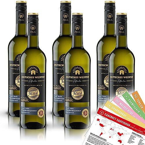 Deutsches Weintor Grau- und Weißburgunder Edition Mild, halbtrocken, sortenreines Weinpaket + VINOX Winecards (6x0,75l) von VINOX