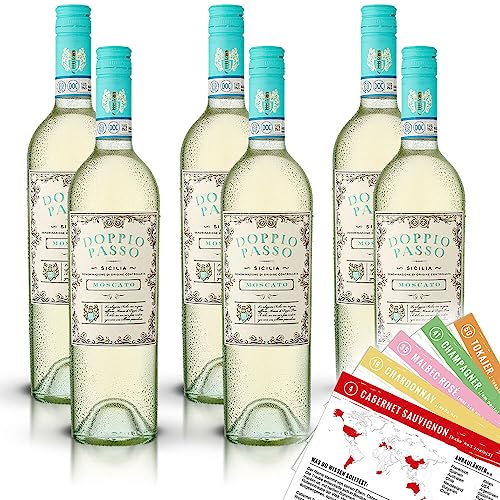 Doppio Passo Moscato, halbtrocken, sortenreines Weinpaket + VINOX Winecards (6x0,75l) von VINOX