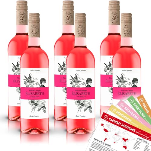 Elisabeth Rosé Prestige Côtes de Gascogne IGP, trocken, sortenreines Weinpaket + VINOX Winecards (6x0,75l) von VINOX