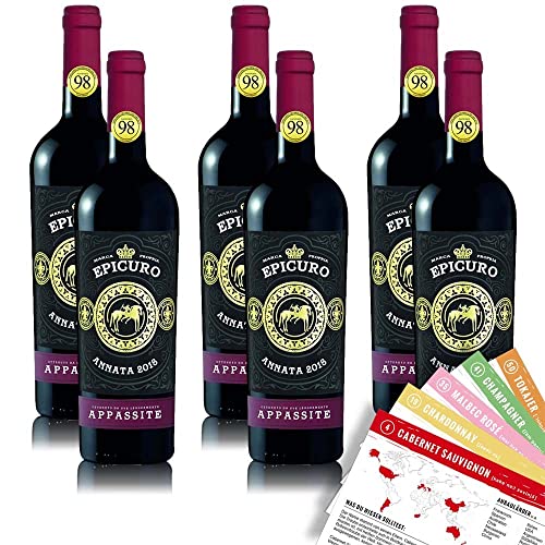 Epicuro Appassite Rosso Puglia IGP, trocken, sortenreines Weinpaket + VINOX Winecards (6x0,75l) von VINOX