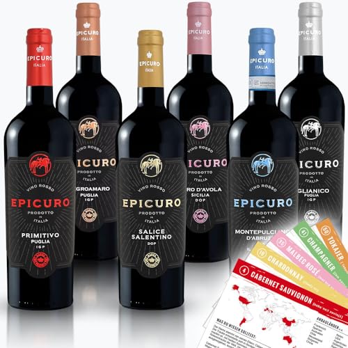 Epicuro Italien Probierpaket, gemischtes Weinpaket + VINOX Winecards (6x0,75l) von VINOX