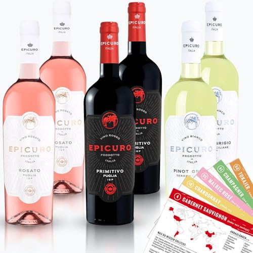 Epicuro Italien Probierpaket, gemischtes Weinpaket + VINOX Winecards (6x0,75l) von VINOX