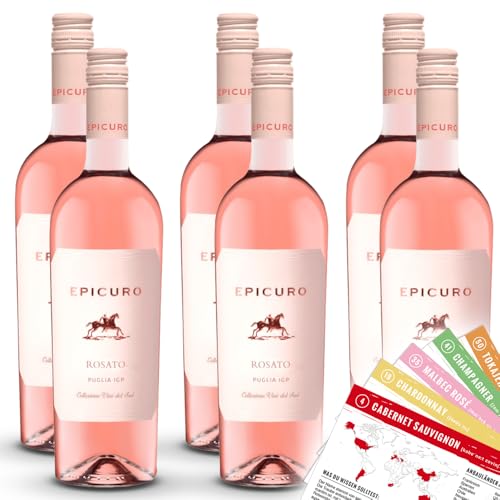 Epicuro Rosato Puglia IGP, halbtrocken, sortenreines Weinpaket + VINOX Winecards (6x0,75l) von VINOX