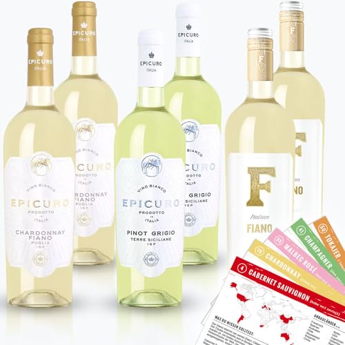 Epicuro Weißwein Probierpaket, gemischtes Weinpaket + VINOX Winecards (6x0,75l) von VINOX
