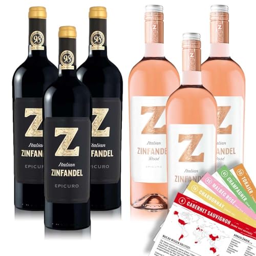 Epicuro Zinfandel Probierpaket, gemischtes Weinpaket + VINOX Winecards (6x0,75l) von VINOX