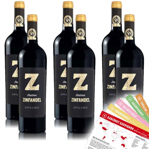 Epicuro Zinfandel Puglia IGP Rotwein, trocken, sortenreines Weinpaket + VINOX Winecards (6x0,75l) von VINOX